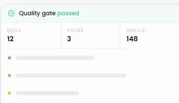 A quality gate with counts of bugs, vulnerabilities and code smells