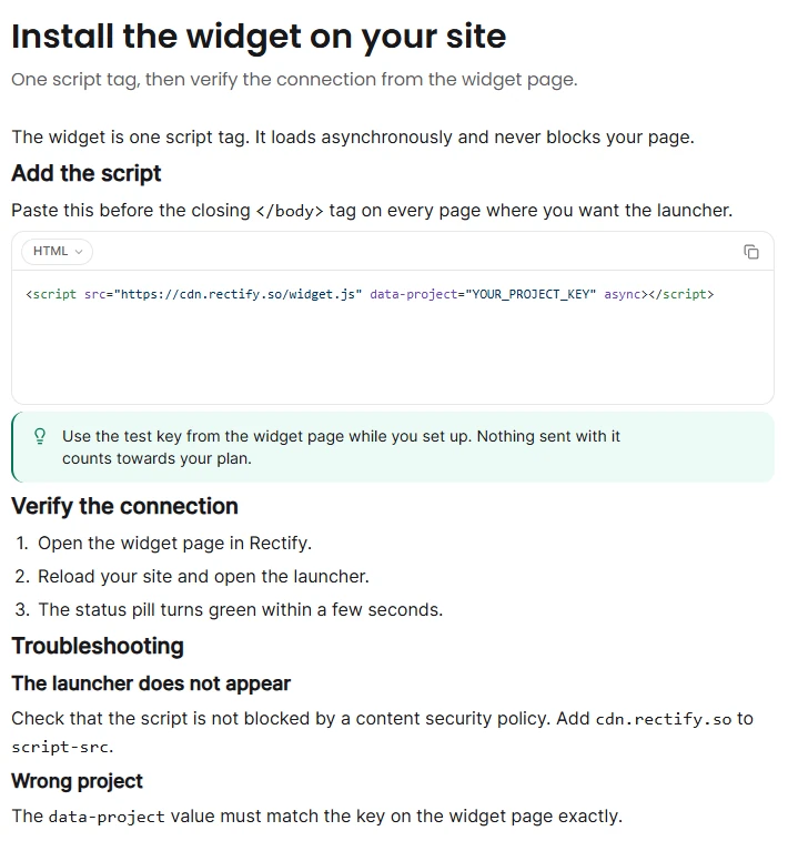 An article being edited: install the widget on your site