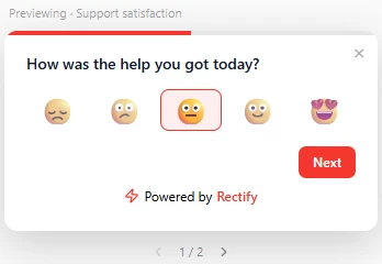 A survey asking how the help was today, with five faces to choose from
